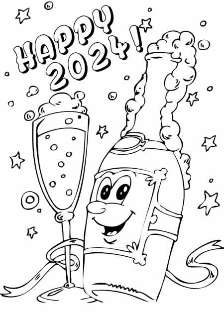 Coloring page celebrates the new year with champagne toast